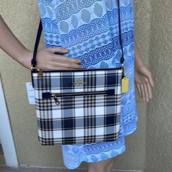 Coach Rowan File Bag With Garden Plaid Print - Picture 14 of 16